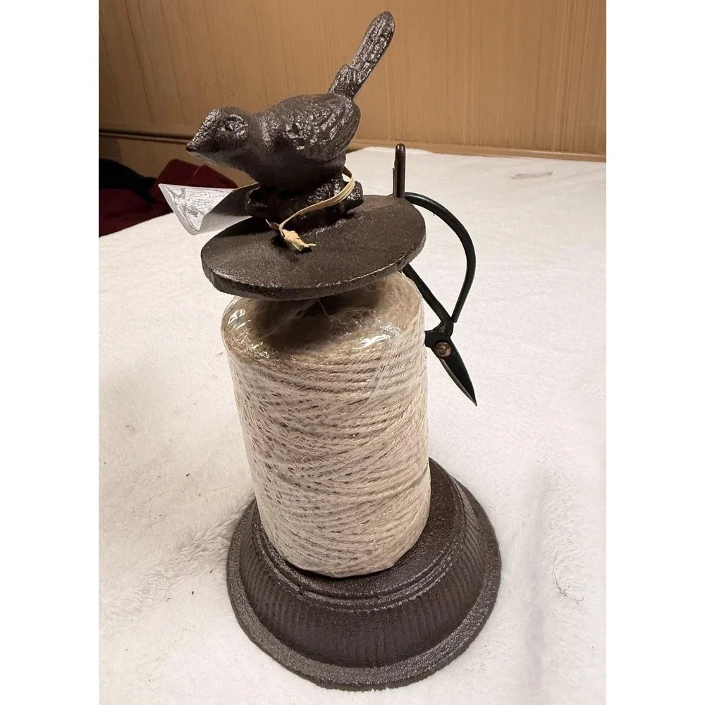 Esschert Design Bird Twine Holder With Scissors Cast Iron Jute Brown Garden